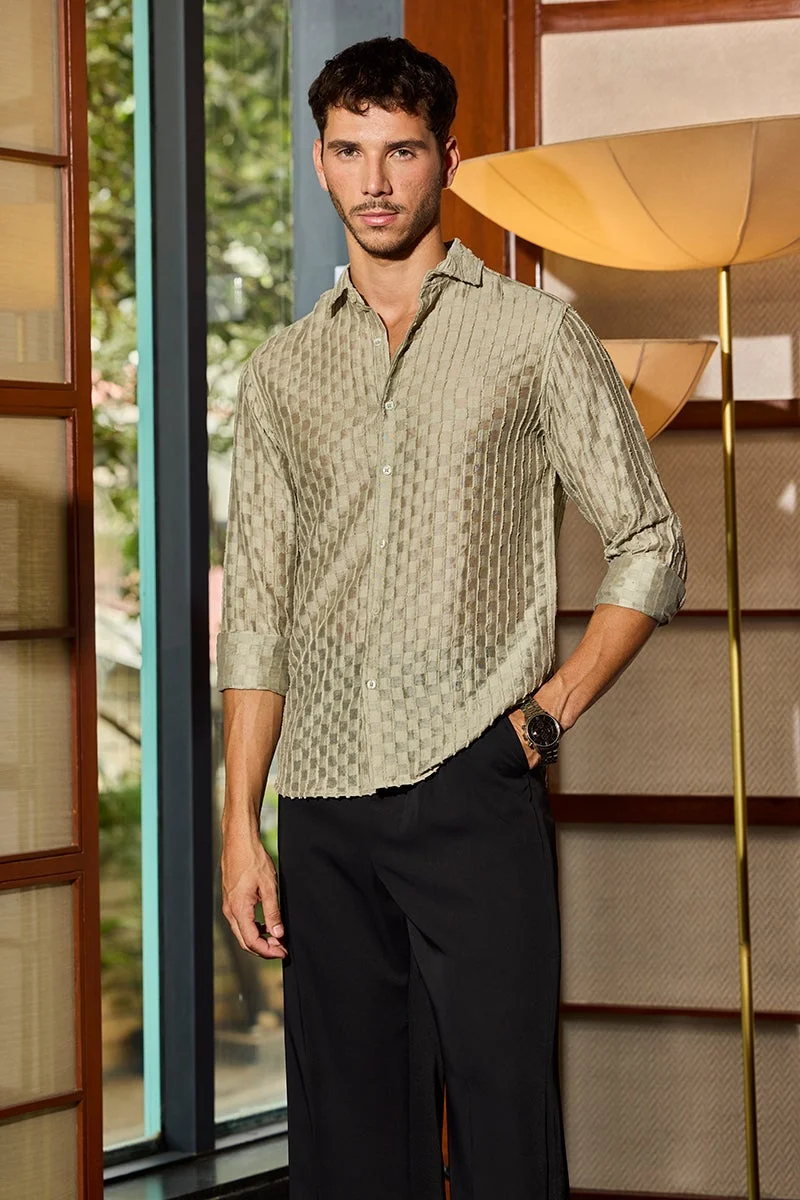 SNITCH Slim Fit Stripe Light Green Shirt