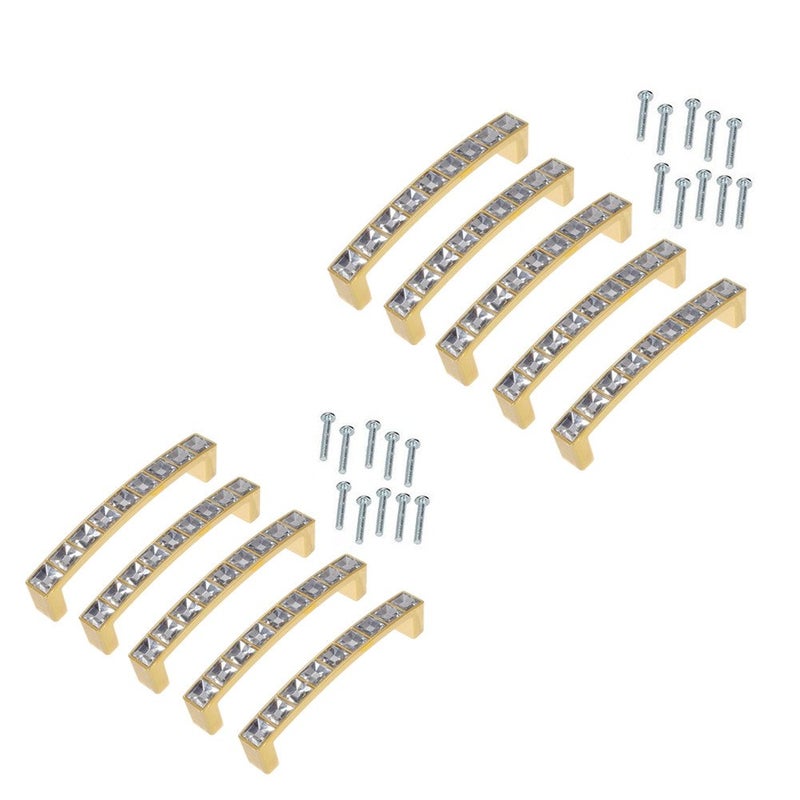 Lsgoodcare 10Pack Gold 96MM38 Inch Europe Simple U Shape Style Crystal Glass Furniture Door Drawer Pull Handles Cabinet Cupboard Dresser Pull Handles Kitchen KnobsModern Simple Style