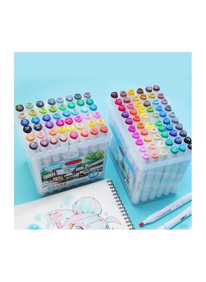 A set of portable broad and fine tip markers consisting of 60 pens
