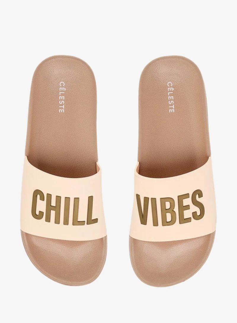 Celeste Women's Slogan Embossed Slides