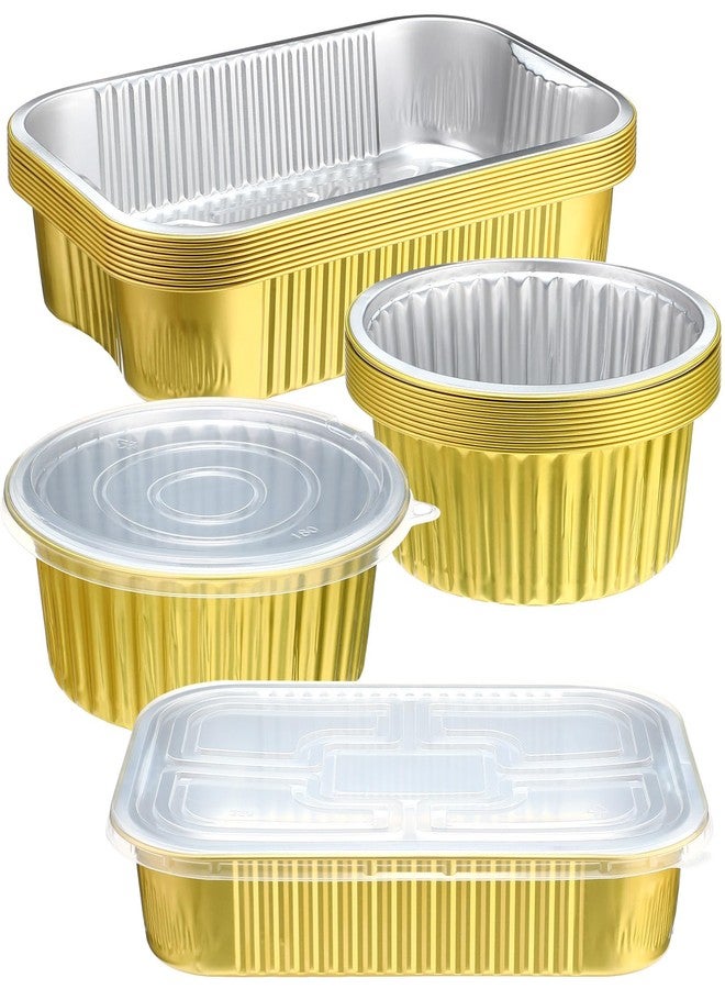 Baderke 20 Pack Gold Aluminum Foil Pans with Lids Include 10 Pcs 9x13 Inch Square Foil Baking Pan and 10 Pcs 7 Inch Round Pans Disposable Food Containers Tin Oven Safe Cooking Baking - Image 1
