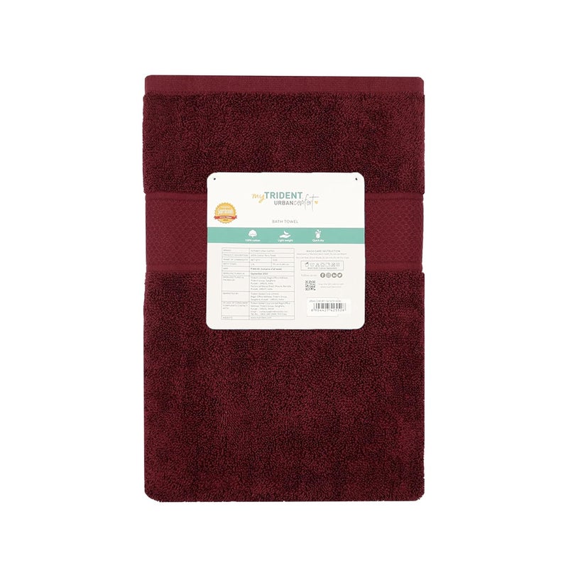 Trident منشفة استحمام 100% قطن | منشفة استحمام بحجم كبير | منشفة استحمام - ناعمة وامتصاصية | 450 جرام لكل متر مربع | قطعة واحدة من منشفة الاستحمام للرجال/النساء | راحة حضرية | 70 سم × 140 سم - أحمر نبيذي - Image 4