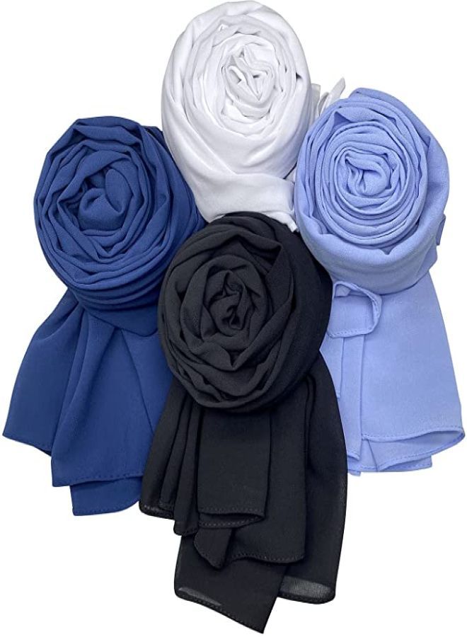 Bundle Of Four Plain Casual Chiffon Scarf Big Size - Multicolor  - Image 1