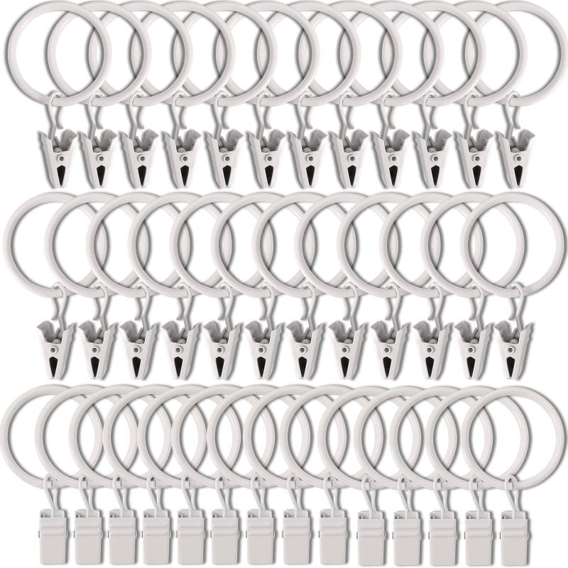 WeeksEight 40 Pack White Curtain Rings with Clips Curtain Hooks Hangers Clip Rings for Hanging Drapes Bows Hat Drapery Rings 126 in I D Fits up to 1 in Diameter Curtain Rod