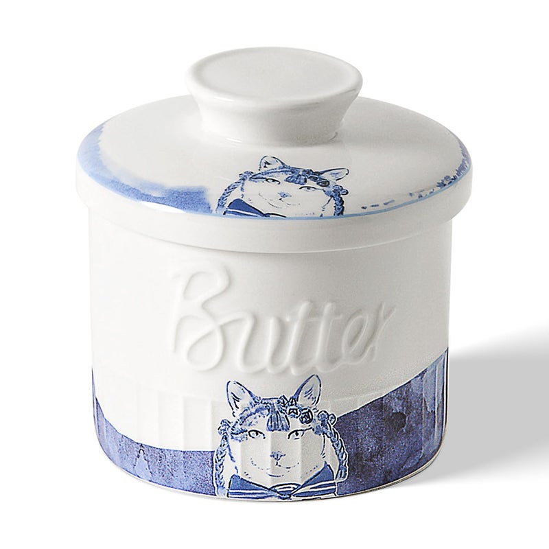 Toptier Butter Crock for Counter With Water Line On Demand Spreadable Butter Ceramic Butter Keeper to Leave On Counter French Butter Dish with Lid Hottie Cat