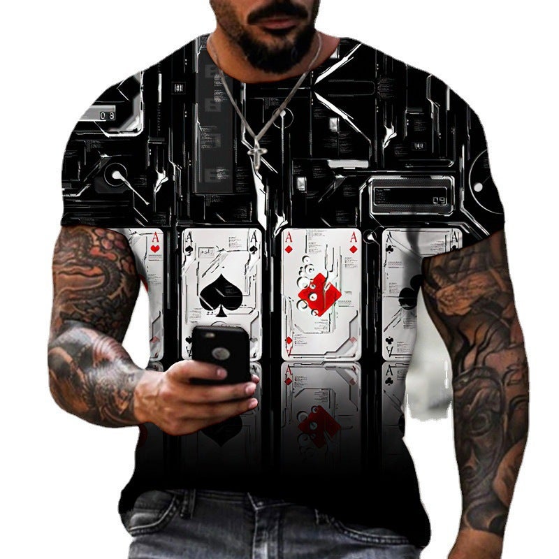Xqn Popular Poker 3D Printing Fashion Men'S Short Sleeve Loose T-Shirt Wy25 - Image 2