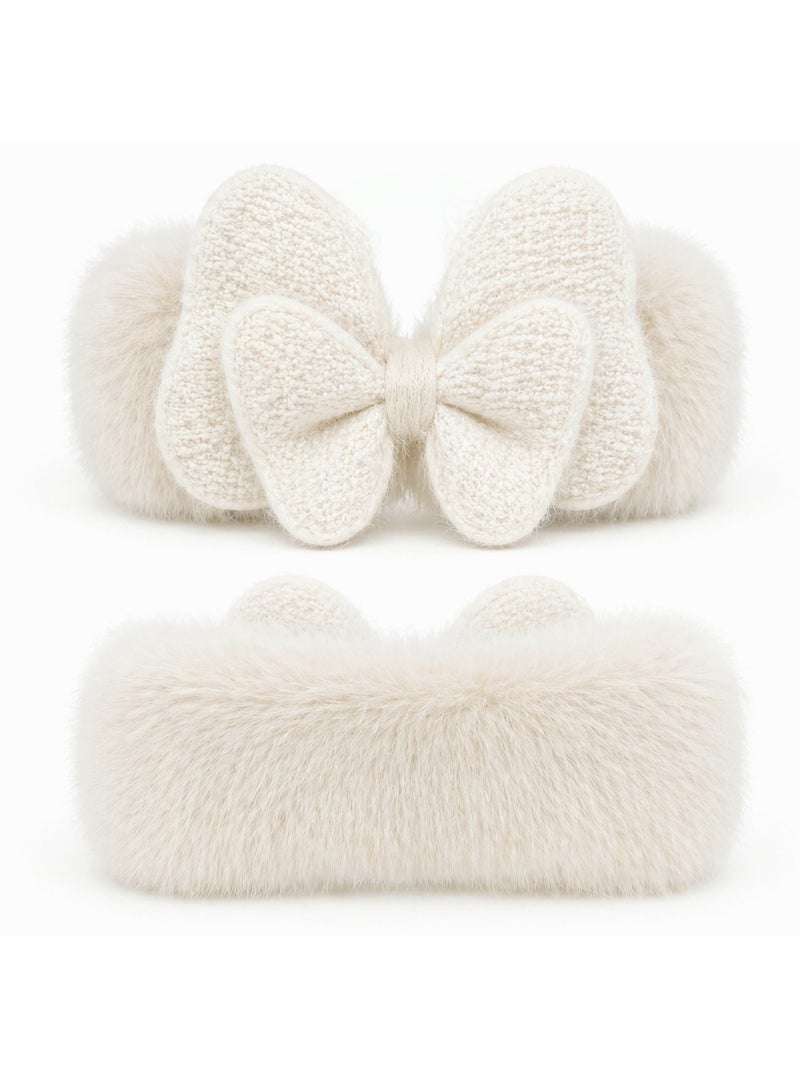 Off-White Faux Fur Bow Hair Tie - Image 1