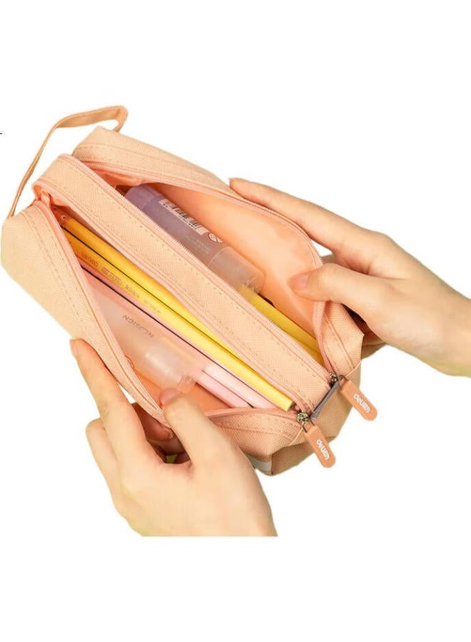 Deli Multi-Layer Large Capacity Pencil Case, Handheld Stationery Box/Multifunctional Oxford Cloth Pencil Storage Bag, Pink Back-To Gift - Image 2