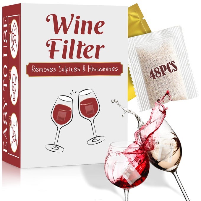 WINE FILTERS 48 PACK REMOVE SULFITE TANNIN AND HISTAMINES ALL NATURAL INGREDIENTS WINE ALLERGY SENSITIVITY PREVENTION STOP WINE HEADACHES NAUSEA