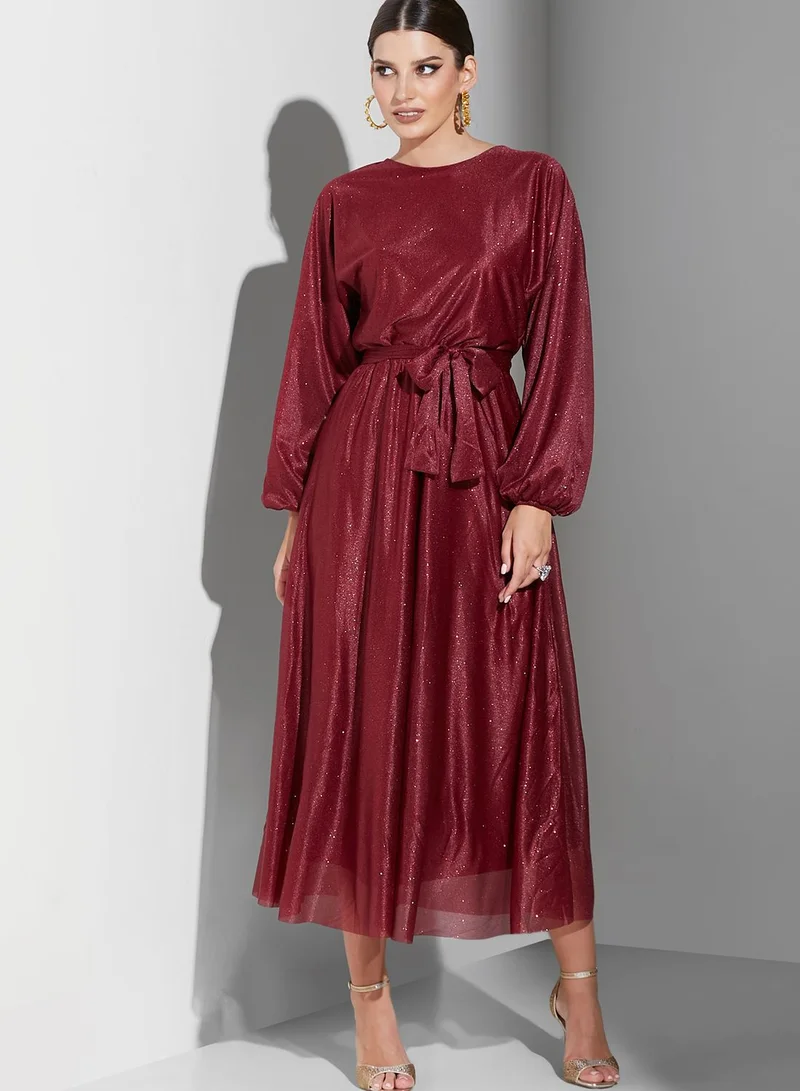 Khizana Solid Puff Sleeve Dress