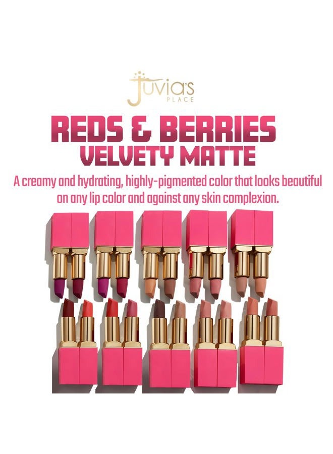 Juvia's Place Reds & Berries Velvety Matte Lipsticks The Deep Reds Rude Girl - Dark Red, Soft-Matte Lipstick, Hydrating, Highly Pigmented, Creamy, Smooth, and Long-Lasting - Image 2