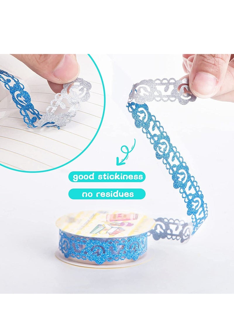 Hollow Glitter Lace Roll Tapes, Lace Pattern Glitter Bling Self-Adhesive Tape Diamond Washi Tape, Scrapbooking Supplies DIY Scrapbooking Lace Tape Sticker Random Pattern 14Rolls 7 Colors - Image 2