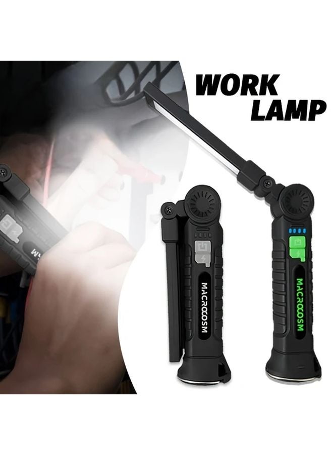Grey USB Rechargeable LED Work Lamp COB Foldable Flashlight With Magnet And Hook - Image 3