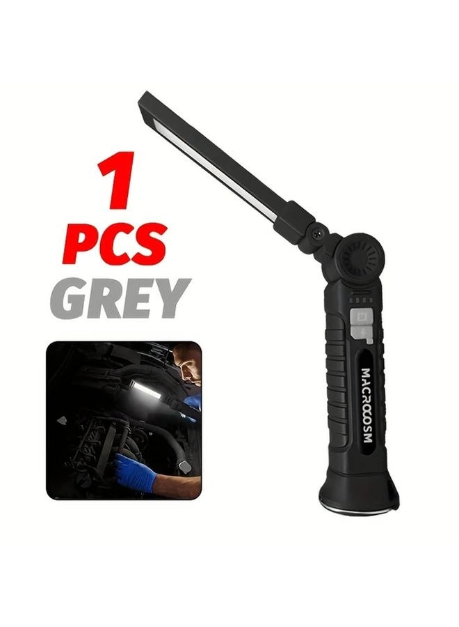 Grey USB Rechargeable LED Work Lamp COB Foldable Flashlight With Magnet And Hook - Image 1