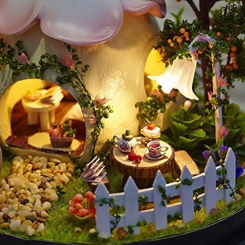 Ogrmar Wooden Dollhouse DIY Glassball Kit with Led Light-Green Garden - Image 3