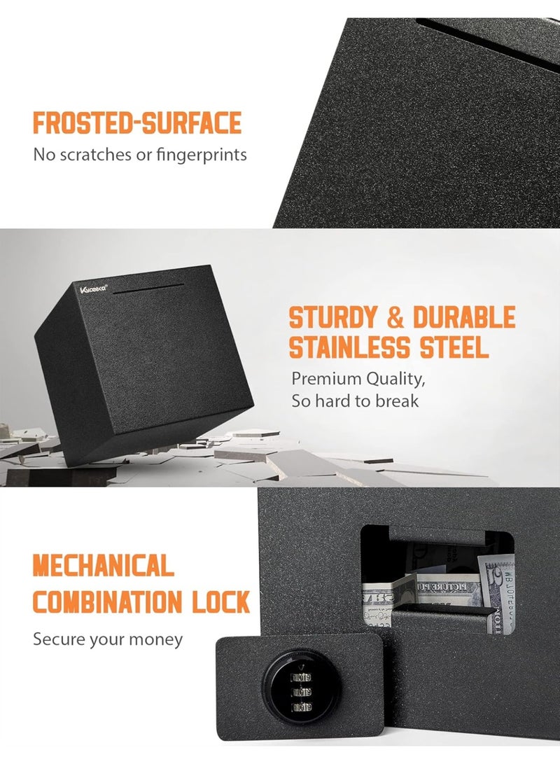 YelaJoy Piggy Bank for Adults, Stainless Steel Password Reusable Safe Bank, Metal Money Saving Box with Combination Lock for Cash Saving (Black, 7.9 inch) - Image 3