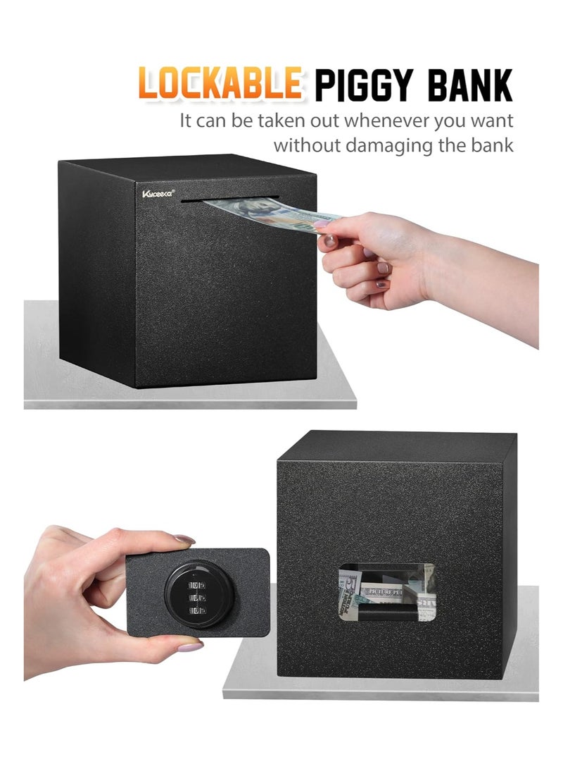 YelaJoy Piggy Bank for Adults, Stainless Steel Password Reusable Safe Bank, Metal Money Saving Box with Combination Lock for Cash Saving (Black, 7.9 inch) - Image 2