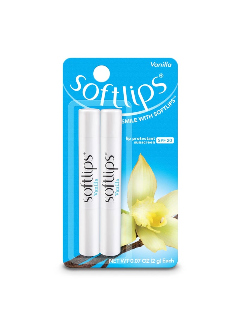 Softlips Softlips Daily Lip Moisturizer For Very Dry Lips Vanilla Flavored Lip Balm SPF 20 Hydrates Soothes  Prevents Dry Chapped Lips Smooth Glide Formula Dermatologist Tested Pack of 2 Chap Sticks  - Image 1