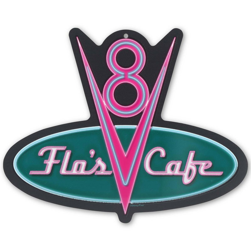 Open Road Brands Disney Pixar Cars Flo's V8 Cafe Metal Wall Sign - Fun Cars Diner Decoration for Home - Image 1