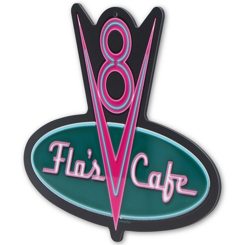 Open Road Brands Disney Pixar Cars Flo's V8 Cafe Metal Wall Sign - Fun Cars Diner Decoration for Home - Image 2