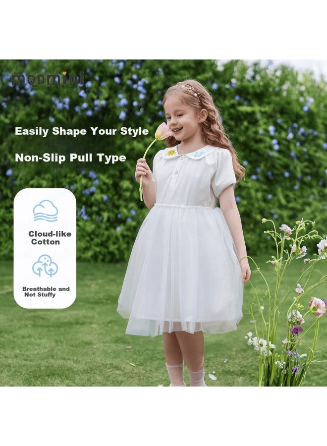 Mqdmini Girls' Summer Dress, Lightweight Pure Cotton Short-sleeve Princess Dress With Collar, Mesh Dance Skirt For Childre - Image 1