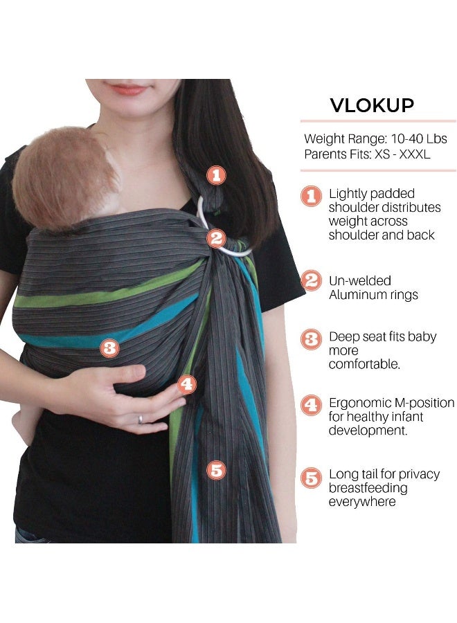 Vlokup Ring Sling Baby Carrier, Soft Linen Cotton Baby Sling Carrier Newborn to Toddler, Baby Wrap Carrier for Plus Size Parents, Perfect Shower Gift, Lightly Padded Adjustable Nursing Cover Green - Image 2
