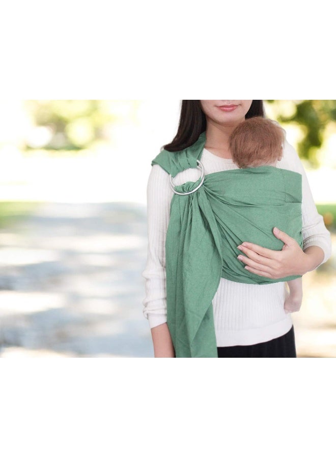 Vlokup Ring Sling Baby Carrier, Soft Linen Cotton Baby Sling Carrier Newborn to Toddler, Baby Wrap Carrier for Plus Size Parents, Perfect Shower Gift, Lightly Padded Adjustable Nursing Cover Green - Image 5