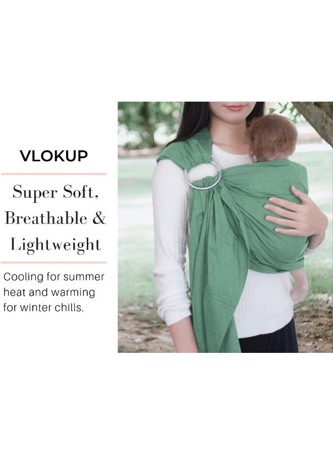 Vlokup Ring Sling Baby Carrier, Soft Linen Cotton Baby Sling Carrier Newborn to Toddler, Baby Wrap Carrier for Plus Size Parents, Perfect Shower Gift, Lightly Padded Adjustable Nursing Cover Green - Image 4