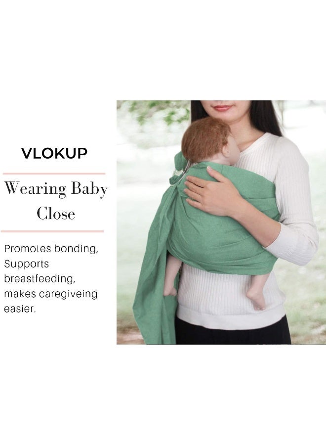Vlokup Ring Sling Baby Carrier, Soft Linen Cotton Baby Sling Carrier Newborn to Toddler, Baby Wrap Carrier for Plus Size Parents, Perfect Shower Gift, Lightly Padded Adjustable Nursing Cover Green - Image 3