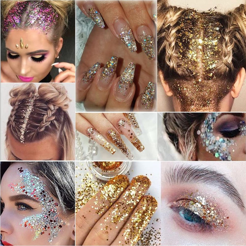 YKZFUI Holographic Nail Art Glitters Gold Silver Nail Sequins 3D Laser Acrylic Nails Powder Dust Flakes Nail Art Supplies for Nails Art Decoration Nail Sparkle Manicure Accessories Glitters Crafts 5 Boxes - Image 2