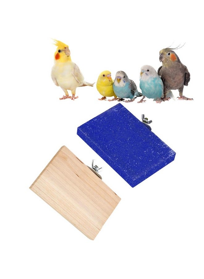 سايج سكوير منصة رمل خشبية مصنوعة من الخشب الطبيعي، مجموعة من اثنين (6*4.5 بوصة ورمل 6*4.5 بوصة) حامل مجثم على شكل مستطيل، ملحقات القفص، لعبة مرحة، مناسبة للطيور والببغاوات والبادجي - Image 1