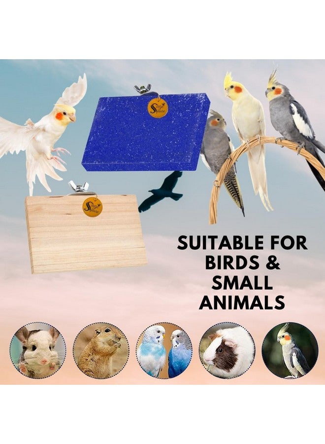 سايج سكوير منصة رمل خشبية مصنوعة من الخشب الطبيعي، مجموعة من اثنين (6*4.5 بوصة ورمل 6*4.5 بوصة) حامل مجثم على شكل مستطيل، ملحقات القفص، لعبة مرحة، مناسبة للطيور والببغاوات والبادجي - Image 4