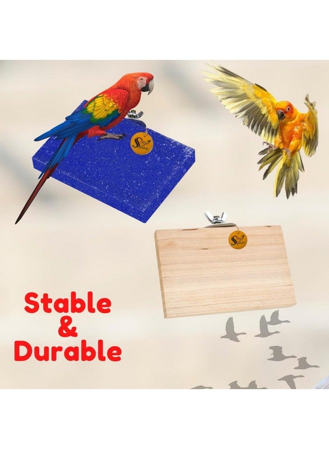 سايج سكوير منصة رمل خشبية مصنوعة من الخشب الطبيعي، مجموعة من اثنين (6*4.5 بوصة ورمل 6*4.5 بوصة) حامل مجثم على شكل مستطيل، ملحقات القفص، لعبة مرحة، مناسبة للطيور والببغاوات والبادجي - Image 2