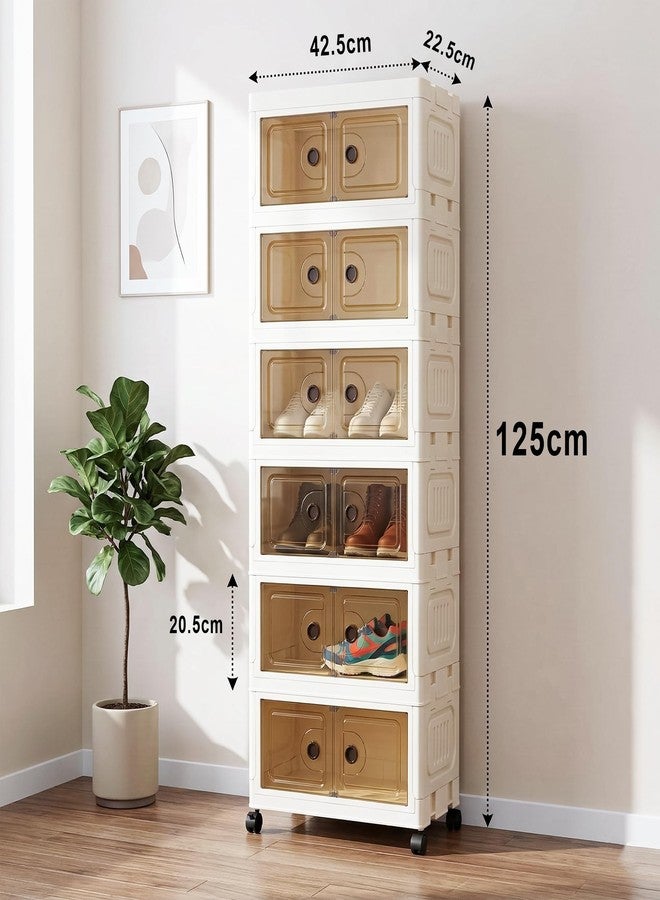 VERAT Plastic Storage Cabinet with Wheels | Foldable Modular Wardrobe Organizer with Transparent Doors | Multipurpose Clothes, Toys, Kitchen & Bedroom Storage Cupboard (White, 6 Tier) - Image 2