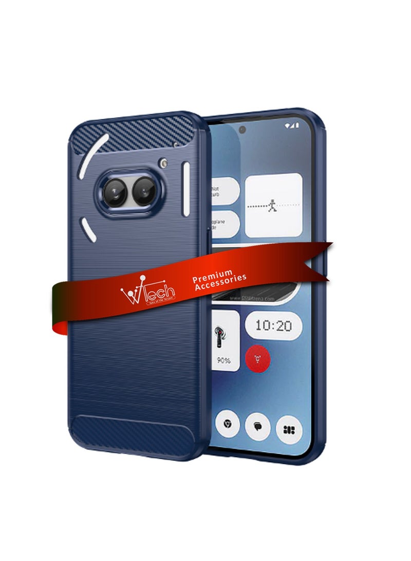 Wtech Nothing Phone (2a) 5G 2024 / Nothing Phone (2a) Plus 5G 2024 Fabric Shock-Absorption Flexible TPU Rubber Protective Cell Phone Case Cover - Navy Blue - Image 1