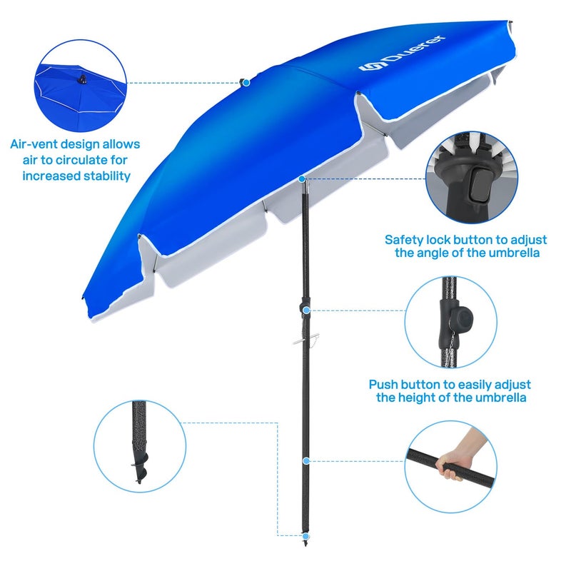 Duerer Beach Umbrellas, 8.5FT Beach Umbrella for Sand with Anchor Heavy Duty Windproof, Height Adjustable Tilt Iron Pole, Portable Beach Umbrella with Carrying Bag for Beach, Patio Garden Outdoor - Image 4