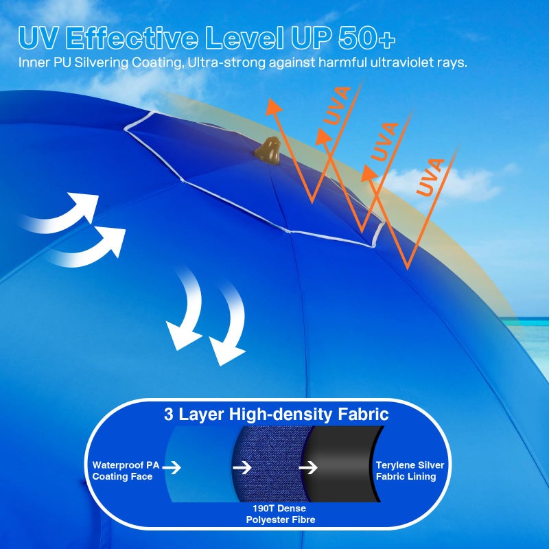 Duerer Beach Umbrellas, 8.5FT Beach Umbrella for Sand with Anchor Heavy Duty Windproof, Height Adjustable Tilt Iron Pole, Portable Beach Umbrella with Carrying Bag for Beach, Patio Garden Outdoor - Image 2