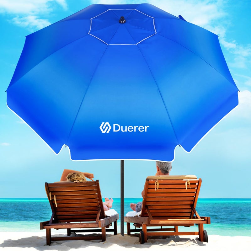 Duerer Beach Umbrellas, 8.5FT Beach Umbrella for Sand with Anchor Heavy Duty Windproof, Height Adjustable Tilt Iron Pole, Portable Beach Umbrella with Carrying Bag for Beach, Patio Garden Outdoor - Image 1