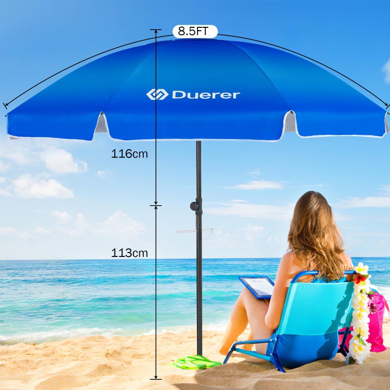 Duerer Beach Umbrellas, 8.5FT Beach Umbrella for Sand with Anchor Heavy Duty Windproof, Height Adjustable Tilt Iron Pole, Portable Beach Umbrella with Carrying Bag for Beach, Patio Garden Outdoor - Image 5