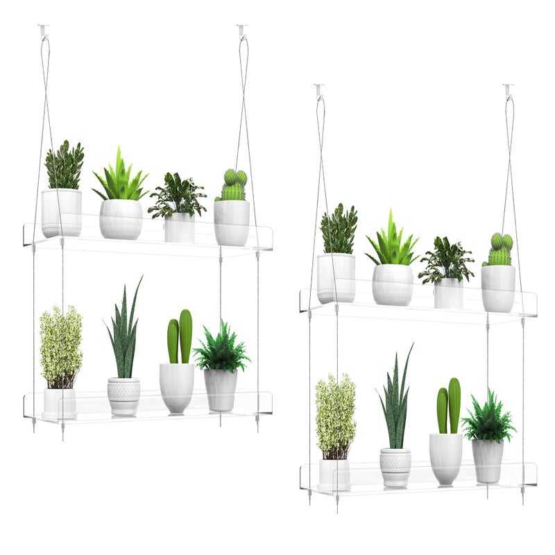 ZerzSemp 2-Pack Hanging Clear Plant Shelves for Windows, Acrylic Window Wall Plant Stand Shelf for Kitchen Indoor Gardens, Flower, Herb, Seedling Organization, and Pots Display, 16 Inch per Tier - Image 1