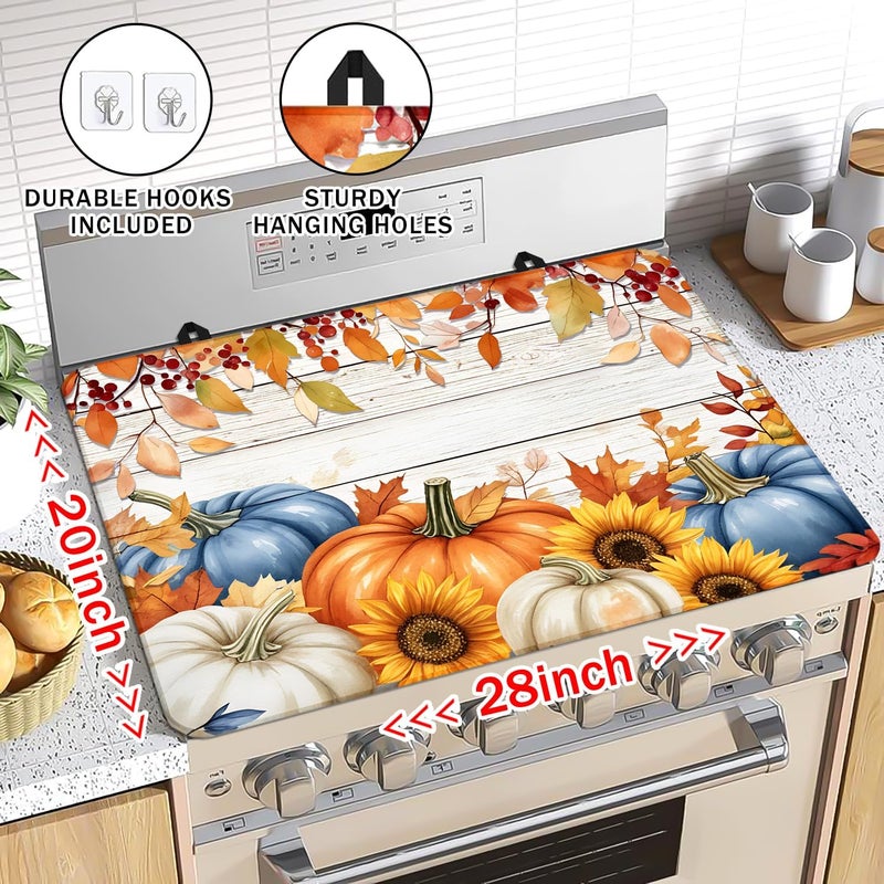 Seimip Fall Pumpkin Stove Top Covers for Electric Stove, Autumn Heat Resistant Glass Stove Top Cover Pad for Gas Stove, Induction Cooktop Protector Ceramic Stove Top Covers Mat Washable Oven Cover - Image 4