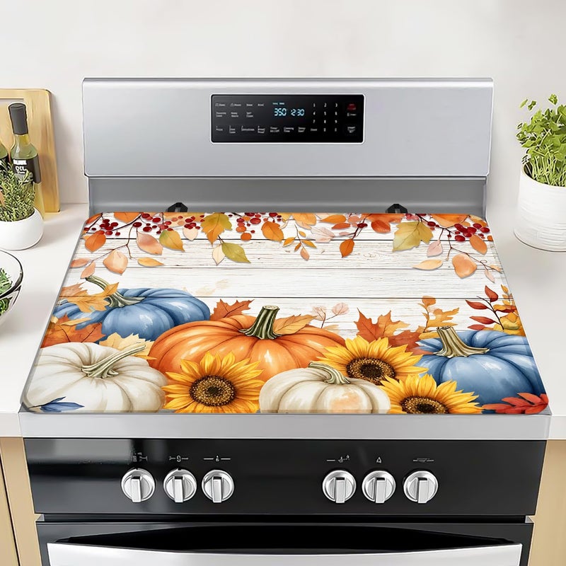 Seimip Fall Pumpkin Stove Top Covers for Electric Stove, Autumn Heat Resistant Glass Stove Top Cover Pad for Gas Stove, Induction Cooktop Protector Ceramic Stove Top Covers Mat Washable Oven Cover - Image 1