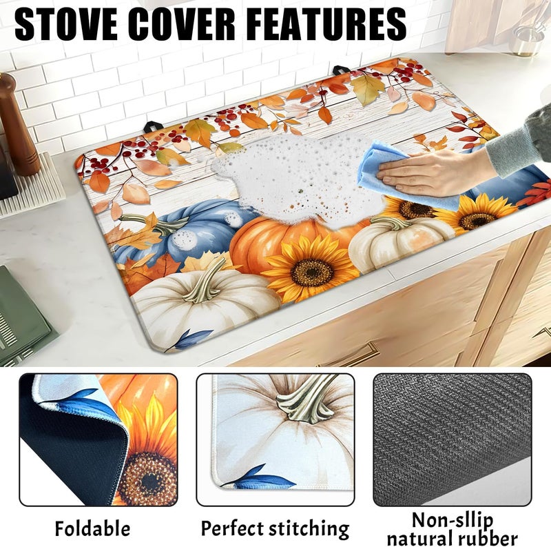 Seimip Fall Pumpkin Stove Top Covers for Electric Stove, Autumn Heat Resistant Glass Stove Top Cover Pad for Gas Stove, Induction Cooktop Protector Ceramic Stove Top Covers Mat Washable Oven Cover - Image 5