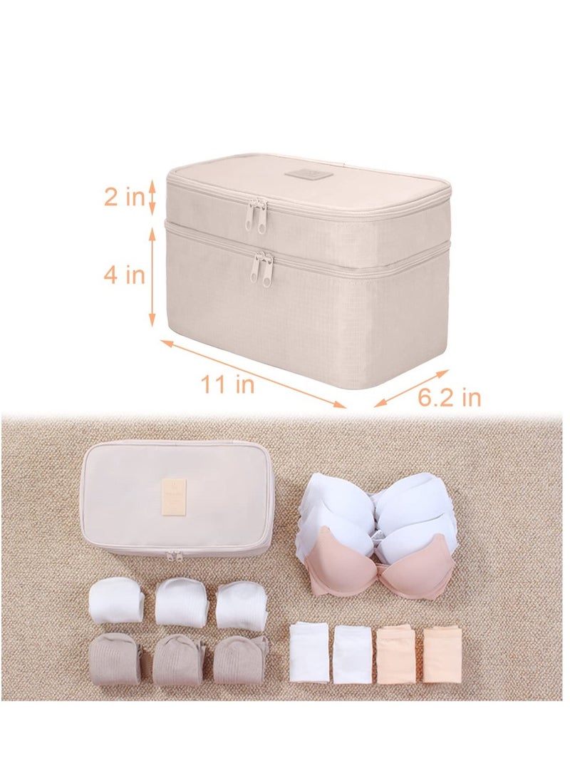 SOLARAE Travel Underwear Organizer Bag, Bra Bag Double Layer Packing Cube Storage Bag Waterproof Lingerie Socks Bag Cosmetic Bag Toiletry Bag, Cream - Image 3