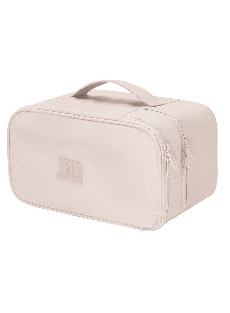 SOLARAE Travel Underwear Organizer Bag, Bra Bag Double Layer Packing Cube Storage Bag Waterproof Lingerie Socks Bag Cosmetic Bag Toiletry Bag, Cream - Image 1