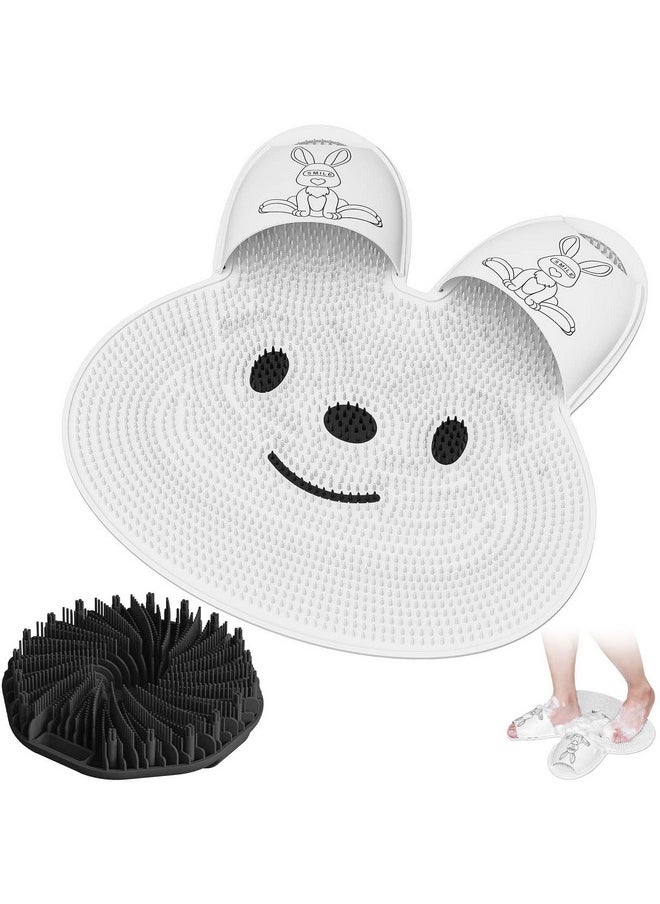Manmihealth - Shower Foot Scrubber Mat & Silicone Body Scrubber Set (2 Pcs) Rabbitshaped Silicone Foot Scrubber In Shower & Body Buffer Set (White+Black) - Image 1