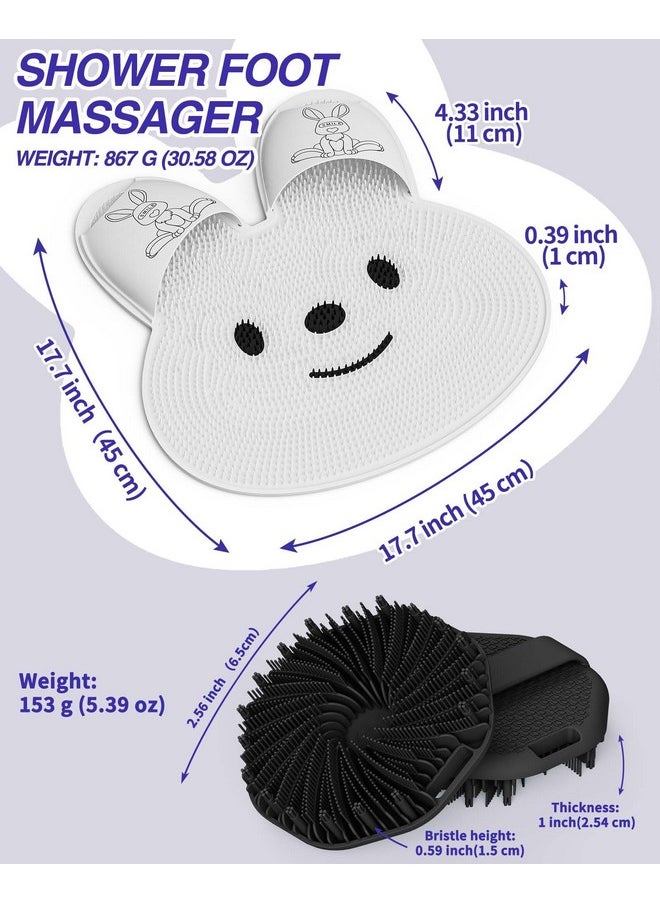 Manmihealth - Shower Foot Scrubber Mat & Silicone Body Scrubber Set (2 Pcs) Rabbitshaped Silicone Foot Scrubber In Shower & Body Buffer Set (White+Black) - Image 1