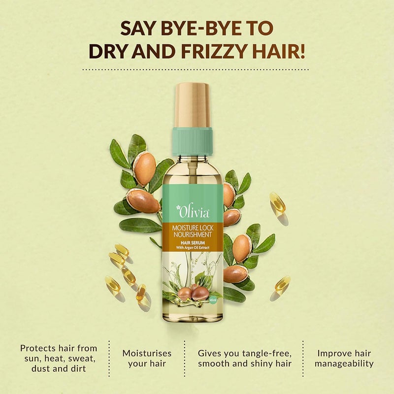 Olivia Moisture Lock Nourishment Hair Serum With Argan Oil Extract Smooth For Smooth FrizzFree Shiny Tangle Free Hair 45Ml - Image 2