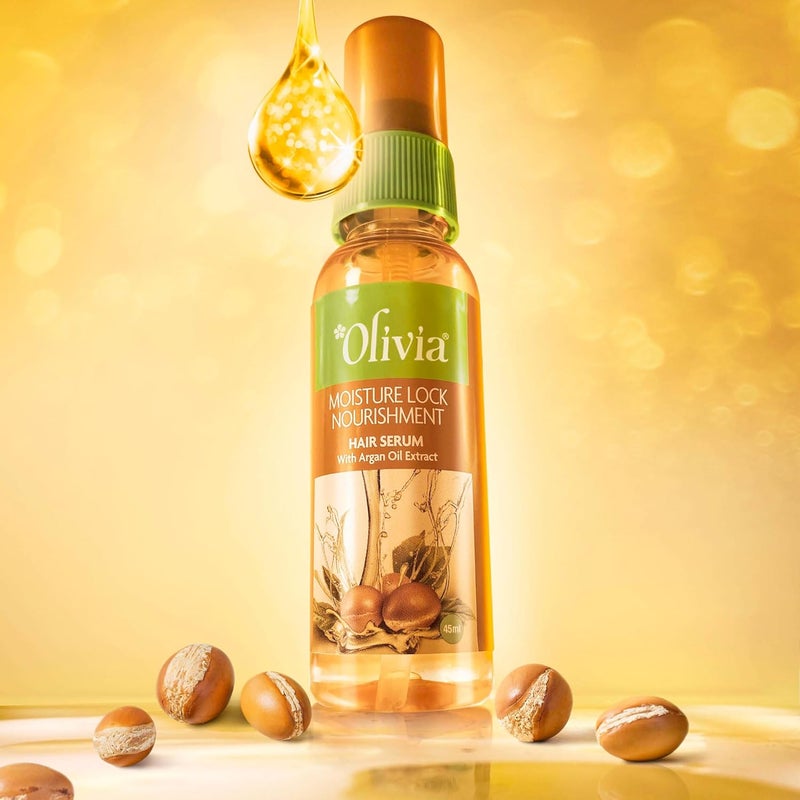 Olivia Moisture Lock Nourishment Hair Serum With Argan Oil Extract Smooth For Smooth FrizzFree Shiny Tangle Free Hair 45Ml - Image 4