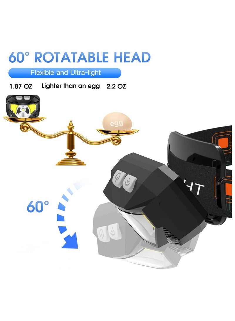 PYC LED Headlamp Flashlight, 1200 Lumen Ultra-Light Bright LED Rechargeable Headlight with White Red Light,1Pack Waterproof Motion Sensor Head Lamp,8 Mode for Outdoor Camping Running Cycling Fishing  - Image 3